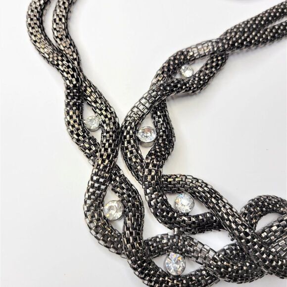 Long Hematite tone Necklace, Gunmetal Tone Two Strand Chain Necklace - Picture 11 of 16